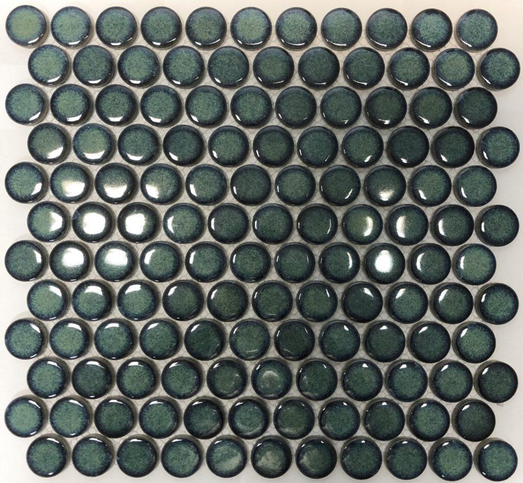 Camden Penny Round Shadow Green Gloss Glazed Mosaic Tile TILE