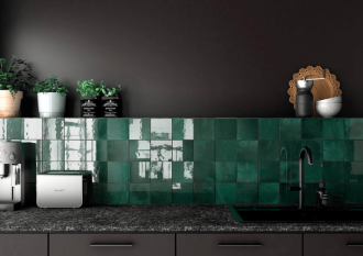 Artisan Moss Green Gloss Square Tiles Lifestyle