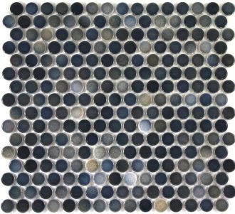 Camden Penny Round Blue Mix Gloss Glazed Mosaic Tile