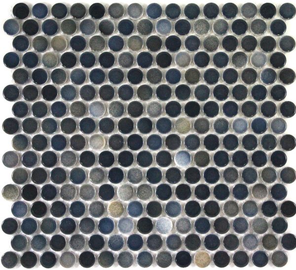 Camden Penny Round Blue Mix Gloss Glazed Mosaic Tile