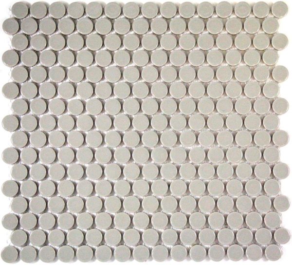 Camden Penny Round Light Grey Gloss Glazed Mosaic Tile