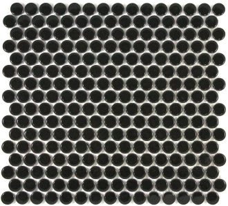 Camden Penny Round Black Gloss Glazed Mosaic Tile