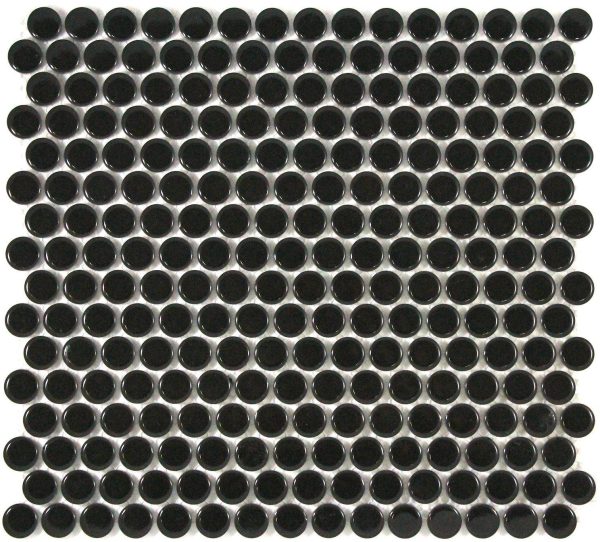 Camden Penny Round Black Gloss Glazed Mosaic Tile