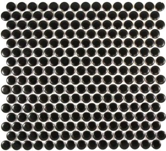 Camden Penny Round Black Matte Glazed Mosaic Tile