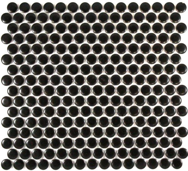 Camden Penny Round Black Matte Glazed Mosaic Tile