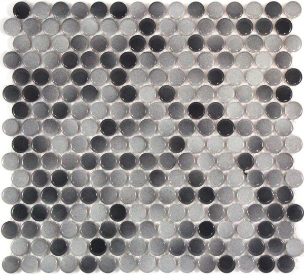 Camden Penny Round Grey Mix Gloss Glazed Mosaic Tile