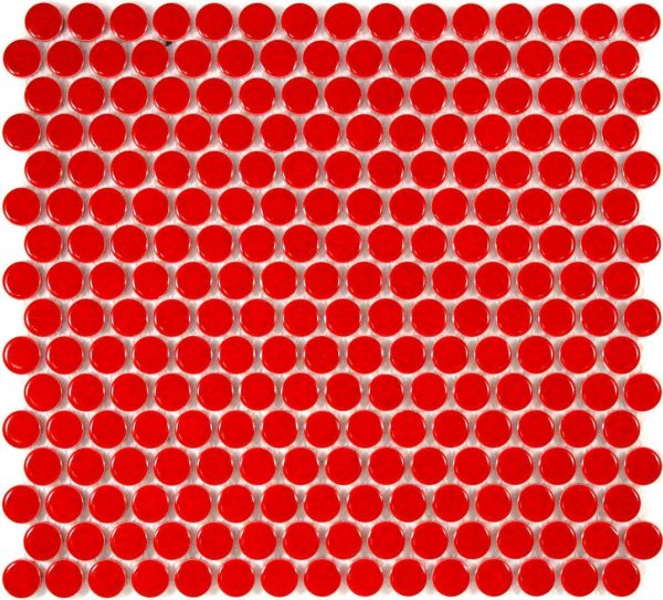Camden Penny Round Red Gloss Glazed Mosaic Tile