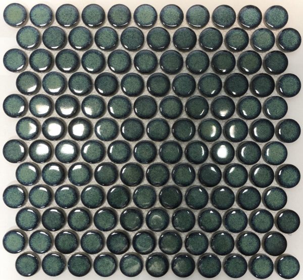 Camden Penny Round Shadow Green Gloss Glazed Mosaic Tile