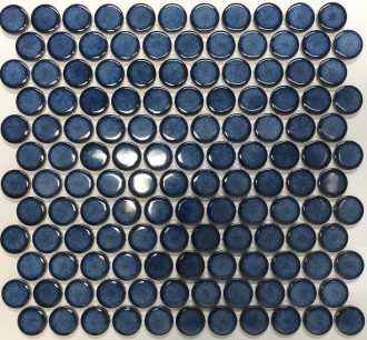 Camden Penny Round Shadow Blue Gloss Glazed Mosaic Tile