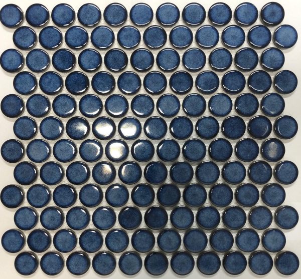 Camden Penny Round Shadow Blue Gloss Glazed Mosaic Tile