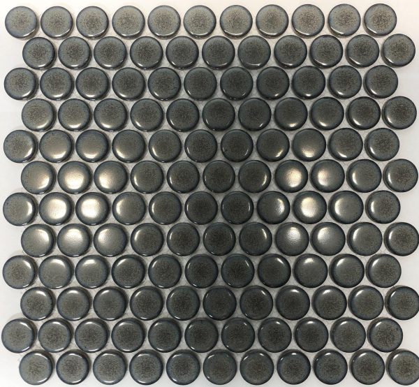 Camden Penny Round Mottled Grey Gloss Glazed Mosaic Tile