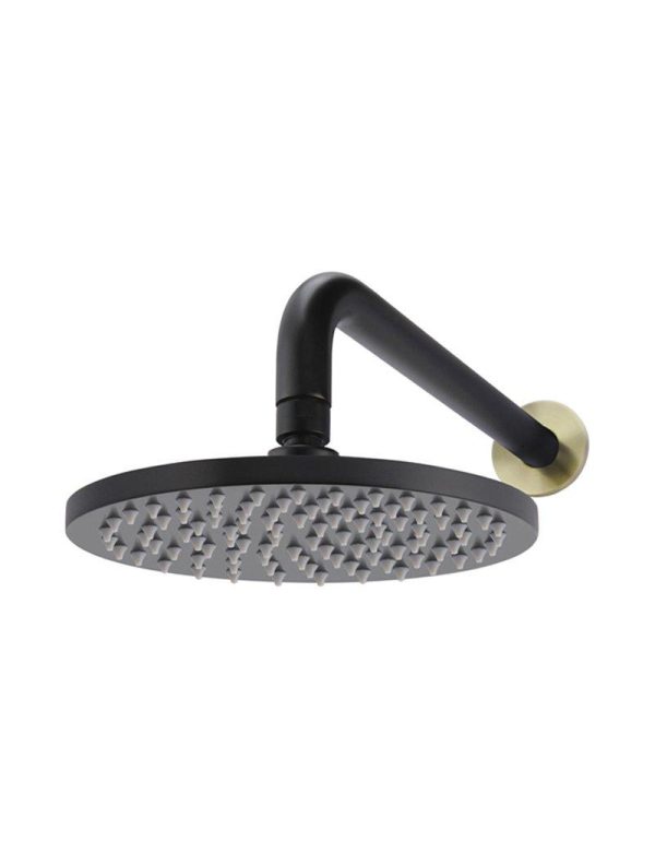 Meir Round Wall Shower 200mm rose, 300mm curved arm - Black & Brass