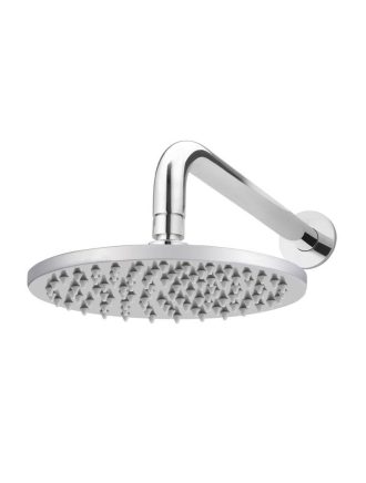 Meir Round Wall Shower 200mm rose, 300mm curved arm - Polished Chrome