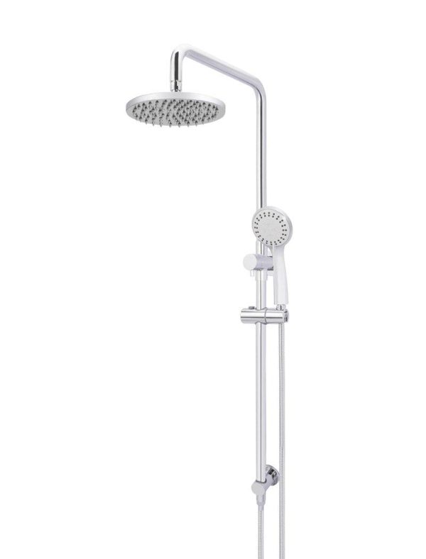 Meir Round Combination Shower Rail 200mm Rose, Three-Function Hand Shower - Polished Chrome