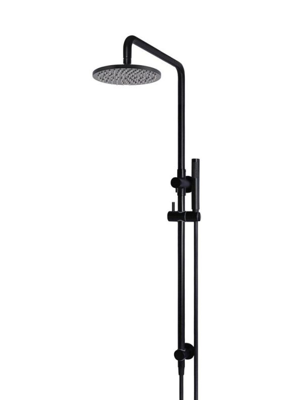 Meir Round Combination Shower Rail 200mm Rose, Single Function Hand Shower - Matte Black