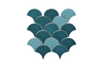 Blackwater Fan Teal Blend Gloss Crackle Glaze Mosaic Tile