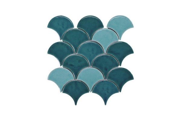 Blackwater Fan Teal Blend Gloss Crackle Glaze Mosaic Tile