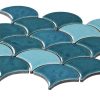 Blackwater Fan Teal Blend Gloss Crackle Glaze Mosaic Tile