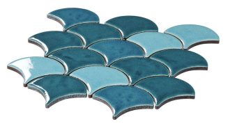 Blackwater Fan Teal Blend Gloss Crackle Glaze Mosaic Tile