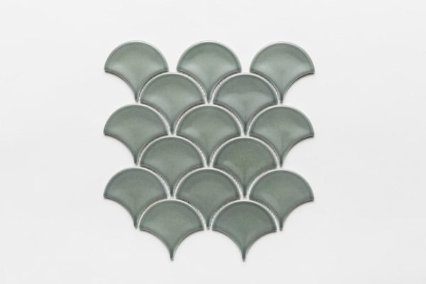 Bristol Fan Concave Green Gloss Mosaic Tile