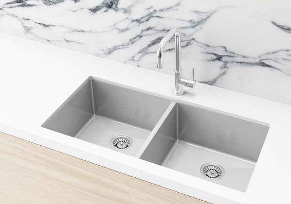 Meir Kitchen Sink - Double Bowl 860 x 440 - Brushed Nickel