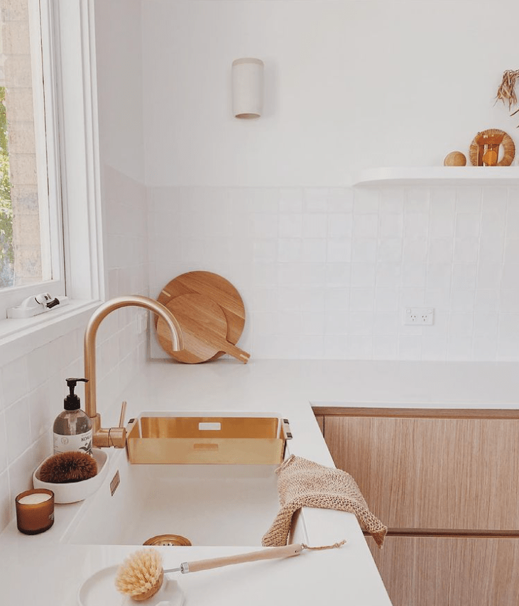 White square handmade tile splashback