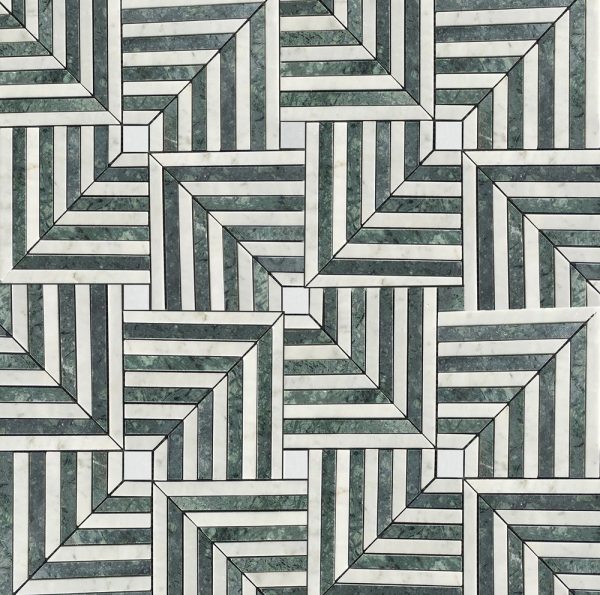 Palmi Indian Green with Carrara Natural Stone Mosaic Tile