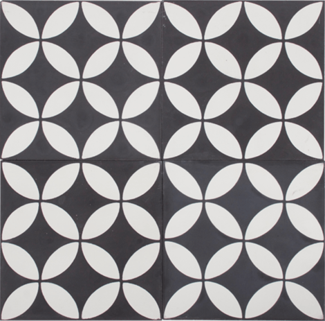 Petal White On Black Encaustic Cement, Black And White Cement Tile