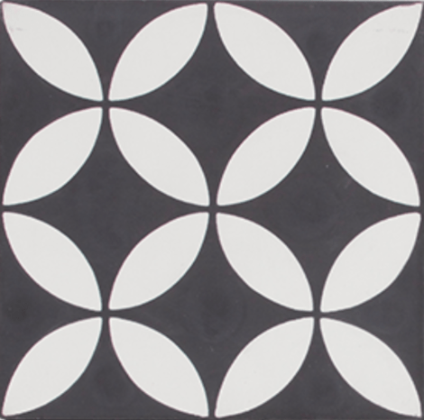 Petal White on Black Encaustic Single Tiles