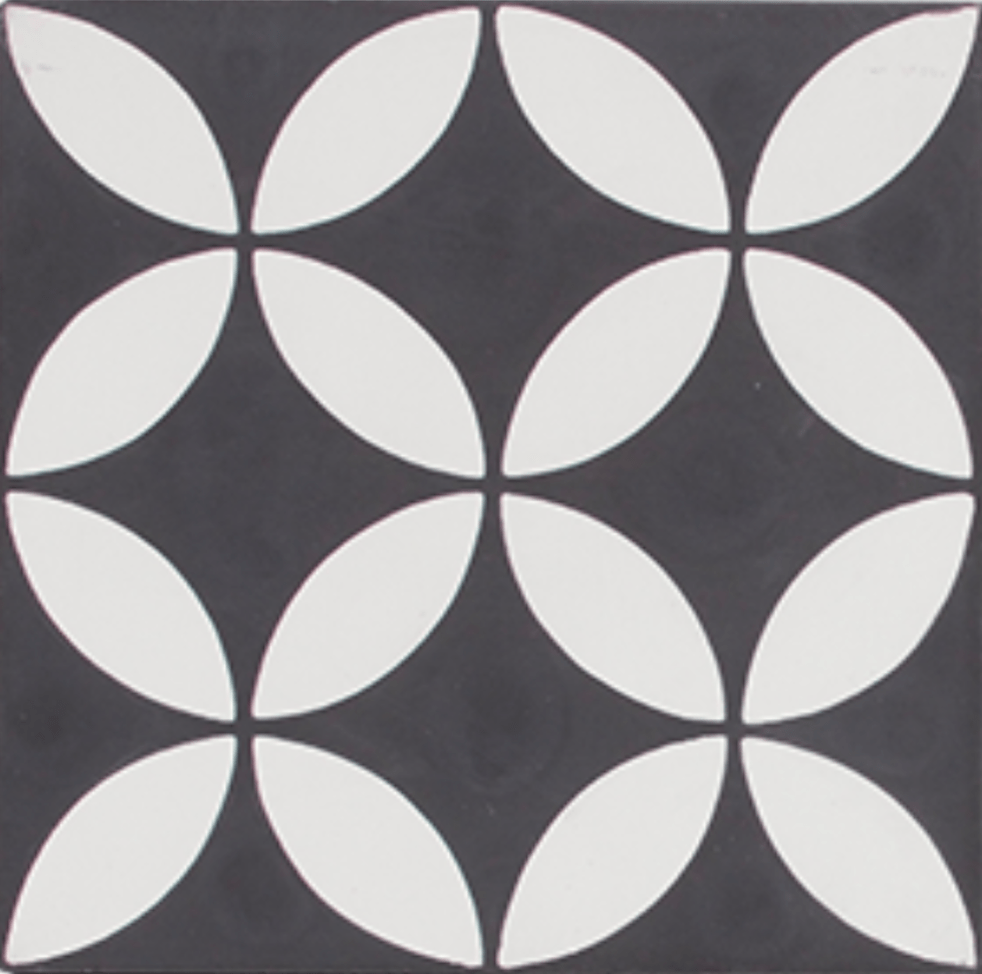 Petal White On Black Encaustic Cement, Black And White Encaustic Tiles
