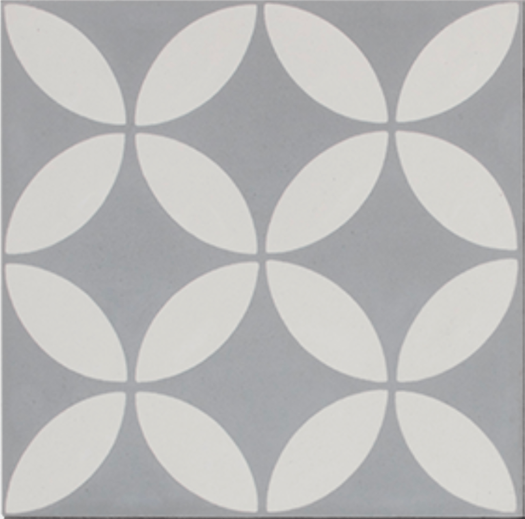 Petal White On Grey Encaustic Cement, Black And White Encaustic Tiles Australia