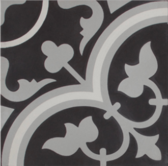 Tudor Black Grey and White Encaustic Single Tile