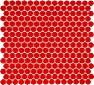 Camden Penny Round Red Gloss Glazed Mosaic Tile