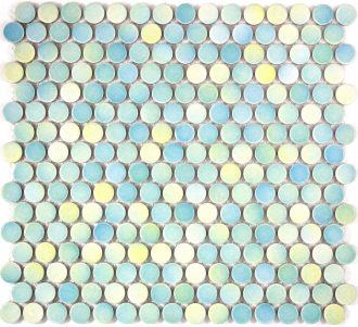 Camden Penny Round Light Green Mix Gloss Glazed Mosaic Tile