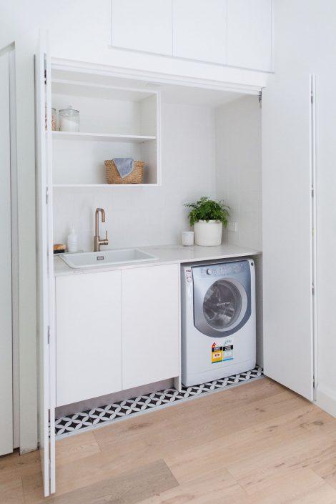 Compact Euro style laundry: White laundry with handmade square ...