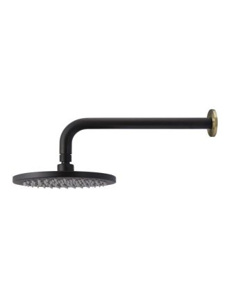 Meir Round Wall Shower 200mm rose, 300mm curved arm - Black & Brass