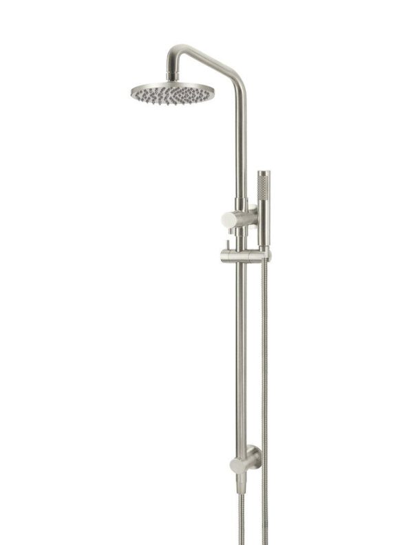 Meir Round Combination Shower Rail 200mm Rose, Single Function Hand Shower - PVD Brushed Nickel
