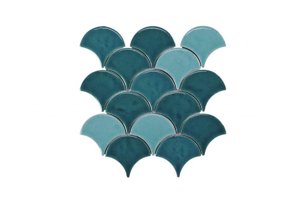 Blackwater Fan Teal Blend Gloss Crackle Glaze Mosaic Tile TILE