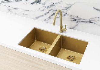 Meir Kitchen Sink - Double Bowl 760 x 440 - Brushed Bronze Gold