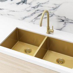 Meir Kitchen Sink - Double Bowl 860 x 440 - Brushed Bronze Gold
