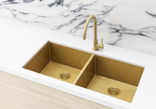 Meir Kitchen Sink - Double Bowl 860 x 440 - Brushed Bronze Gold