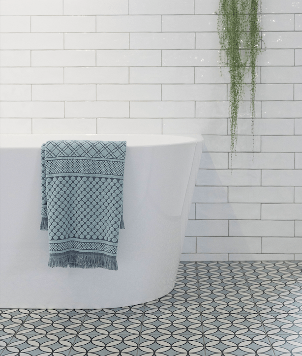 white and turquoise bathroom Patterned Tiles Tile Republic