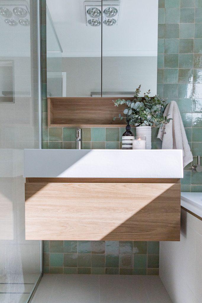Beautiful modern wood and green bathroom