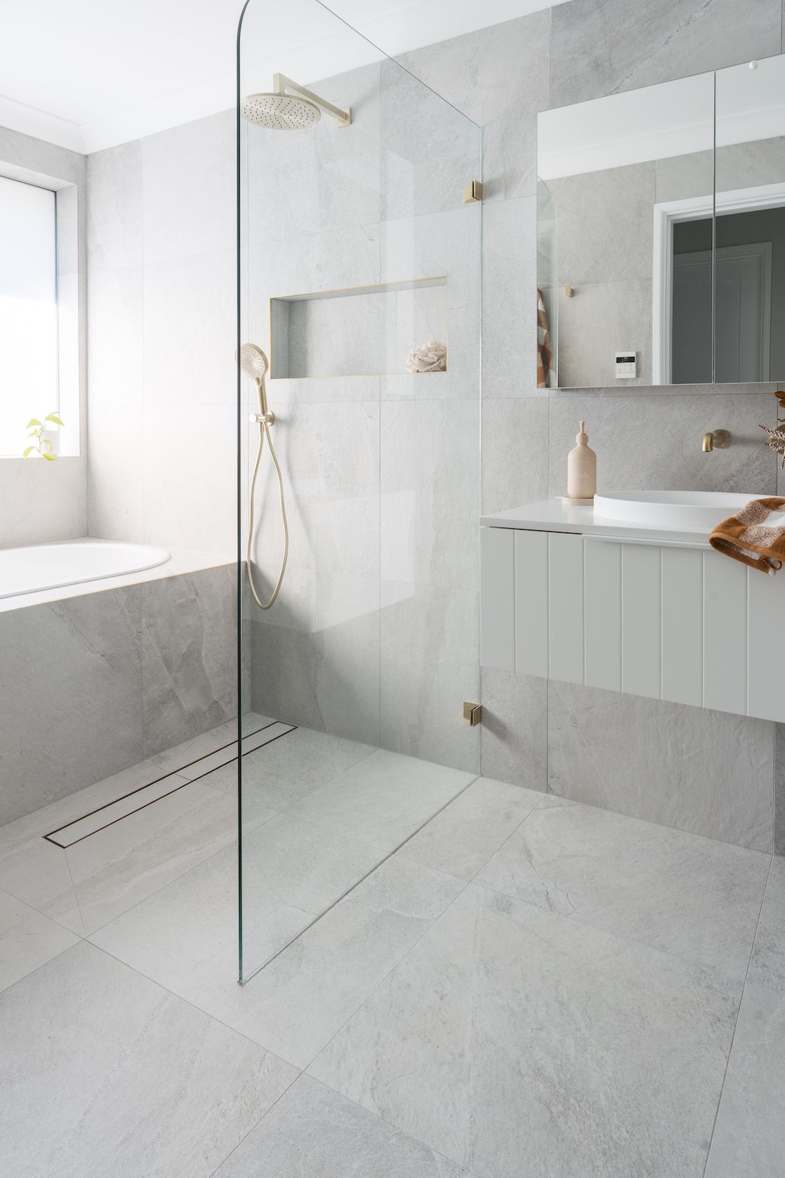 Bathroom Renovation Featuring Grey Stone Look Tiles Tile Republic