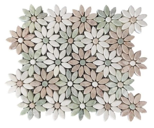 Dahlia Honed Flower Marble Mosaic