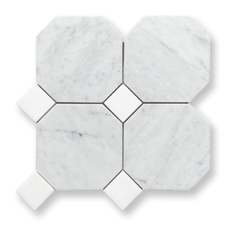 Shop large Vivaldi Carrara and Thassos honed marble mosaic tiles online for elegant white splashback and boutique tile designs!